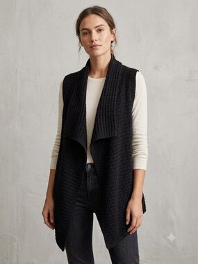 Brochu Walker Sz L Wool Cashmere Black Sleeveless Knit Minimalist Sweater